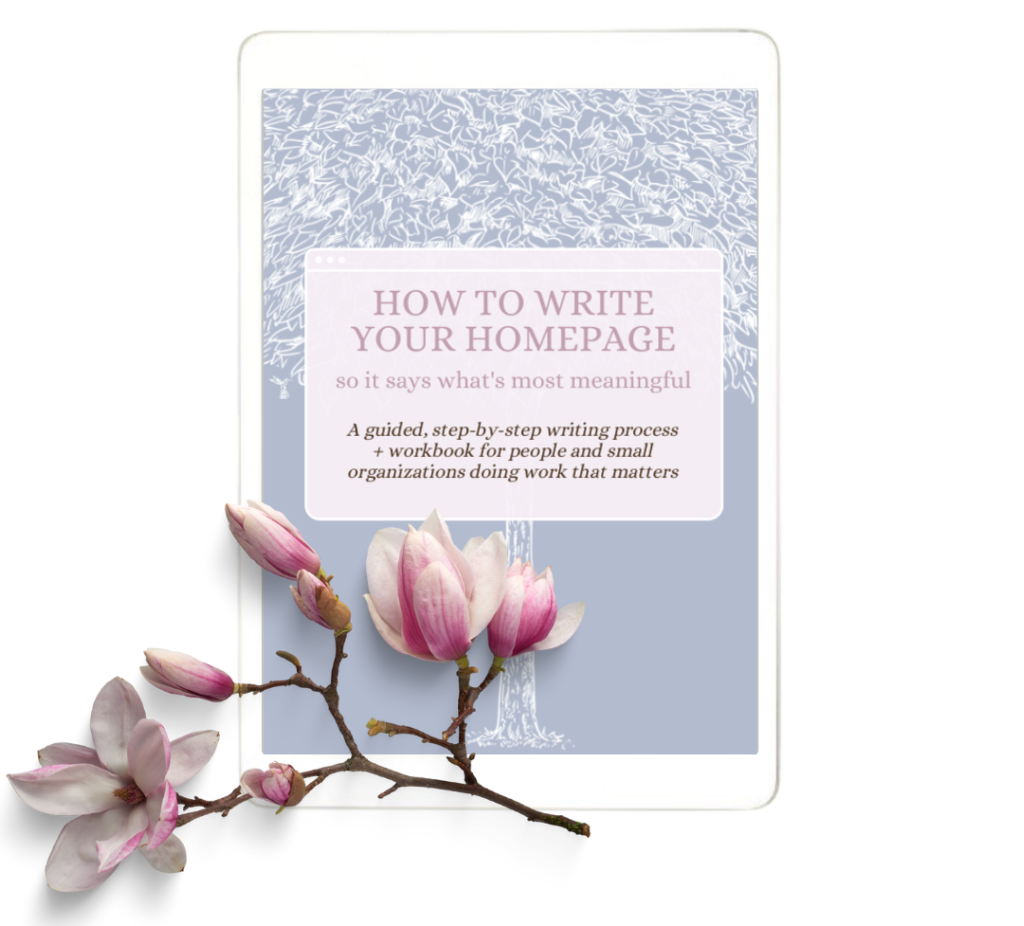 How to Write Your Homepage cover shown on tablet with magnolia clipping resting overtop because magnolias make me think of my grandmother